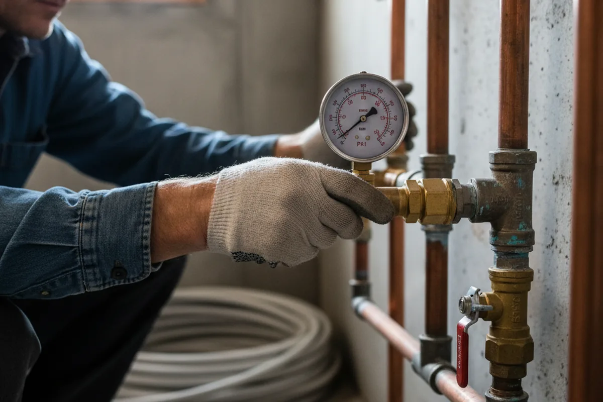 Pressure testing a repaired line during Water Line Repair in Maple Rapids